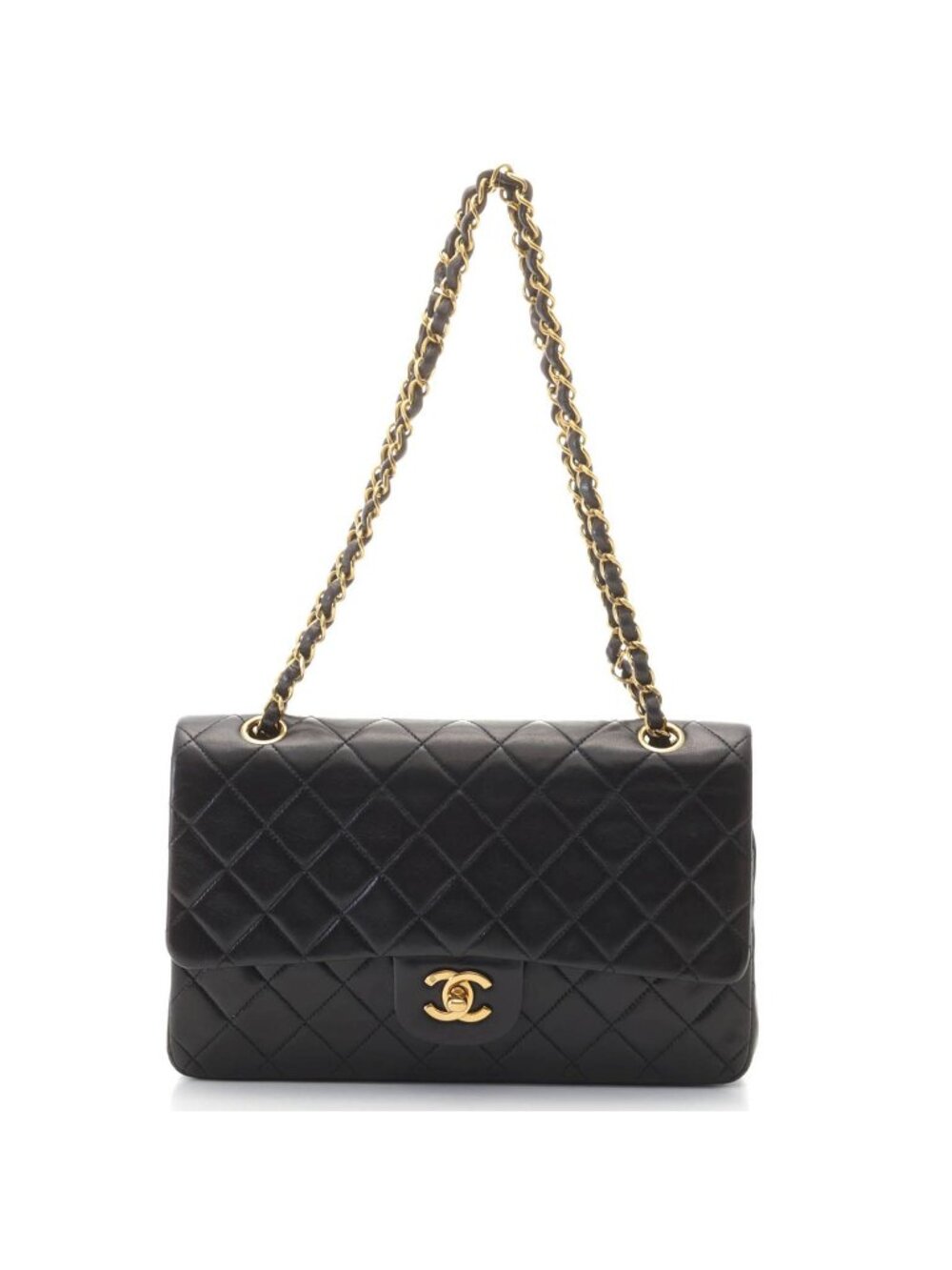 Chanel Quilted Double Flap 25 Chain Shoulder Black Lambskin Bag